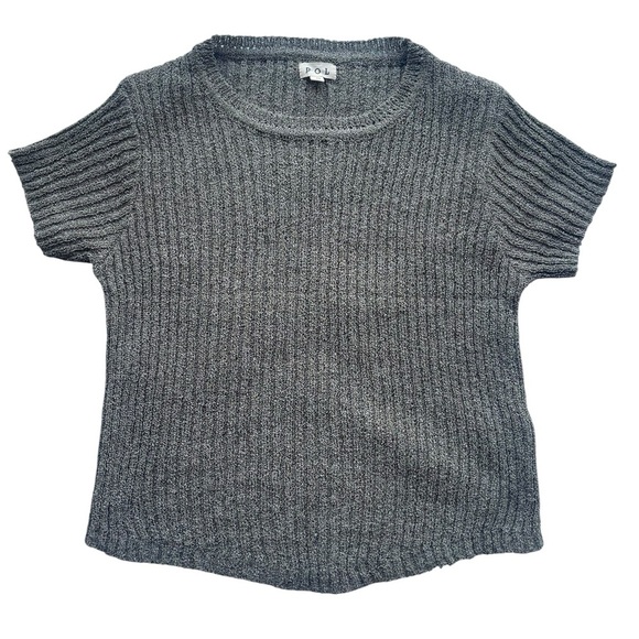 POL Charcoal Ribbed Stretchy Knit Top - Picture 1 of 4